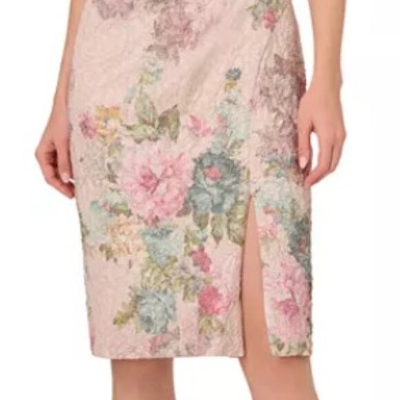 Adrianna Papell | Women's Floral-Print Textured Square-Neck Sheath Dress - Picture 2 of 6